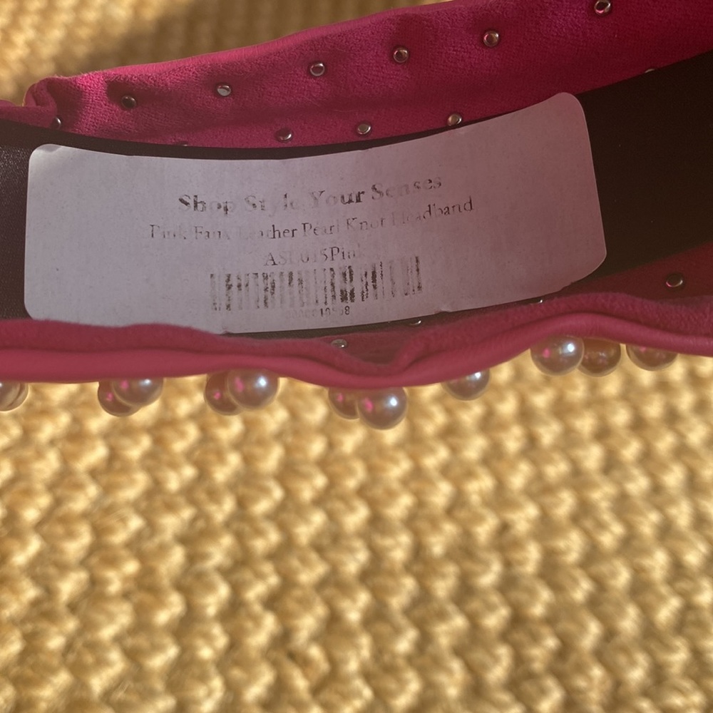 NWT SSYS Pink Faux Leather with White Pearls Knotted Headband - Picture 7 of 7